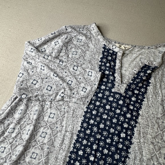 Lucky Brand Women's Gray Mosaic Boho 3/4 Sleeve Popover Tunic Plus Size 3X - Picture 1 of 7